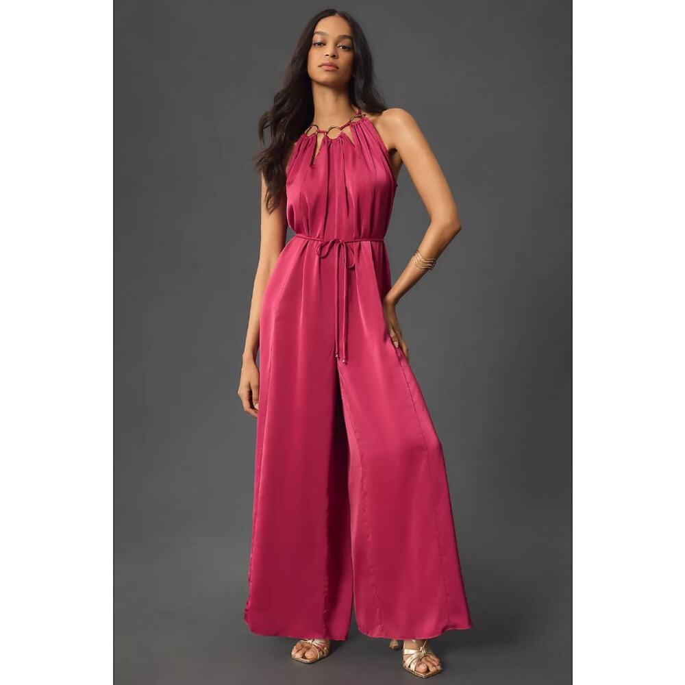 Anthropologie Elliatt Gracelyn Jumpsuit Womens L Red Wide-Leg Cocktail Party NWT